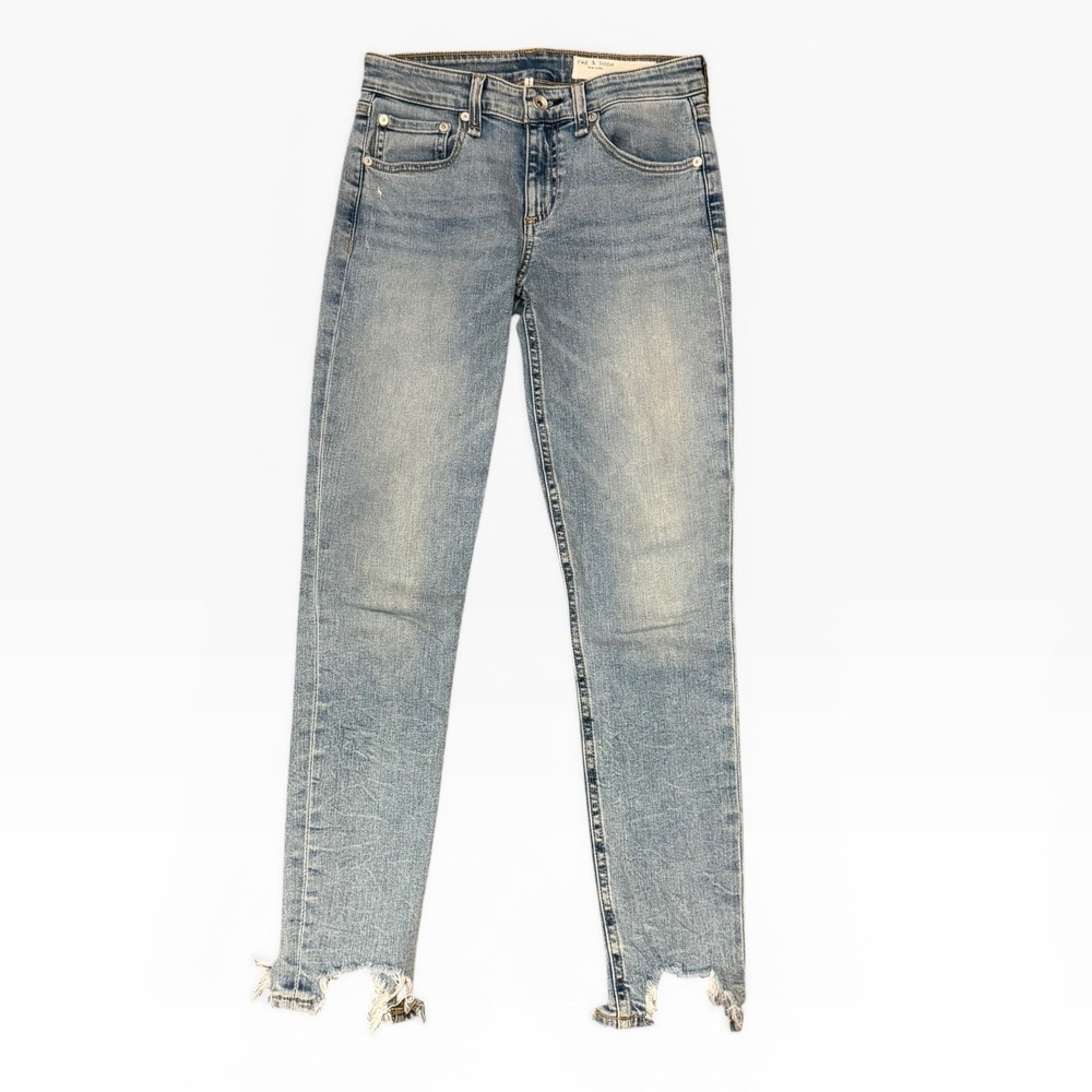 Rag & Bone Cate Mid-Rise Ankle Skinny Jeans Thunderbird Raw Hem 25 Step Fray EUC